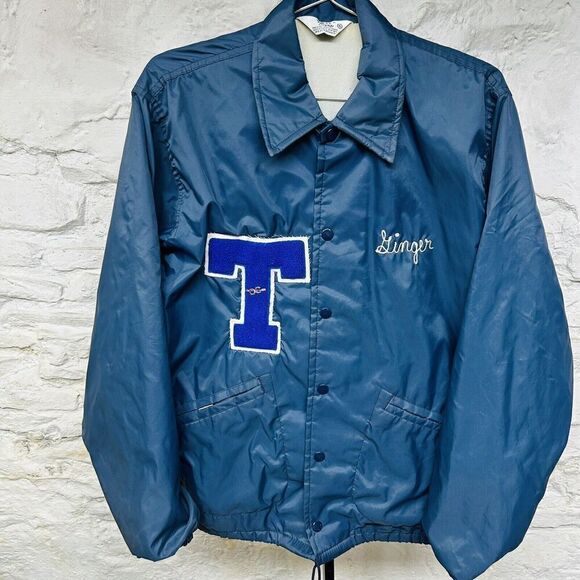 Vtg 70s 80s High School Cross Country Track Jacket w/ Pin Patch Chainstitch Name - Picture 1 of 7